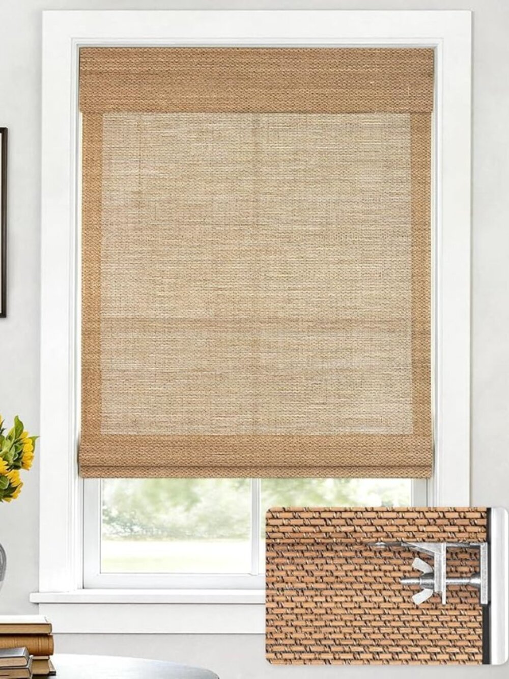 LazBlinds No Drill Cordless Bamboo Roman Shades, Light Filtering Blinds